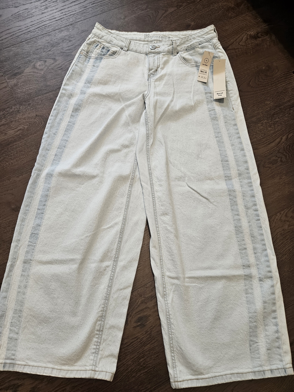 No Boundaries Pale Blue Wide-Leg Barrel Jeans with Dual Side Stripes